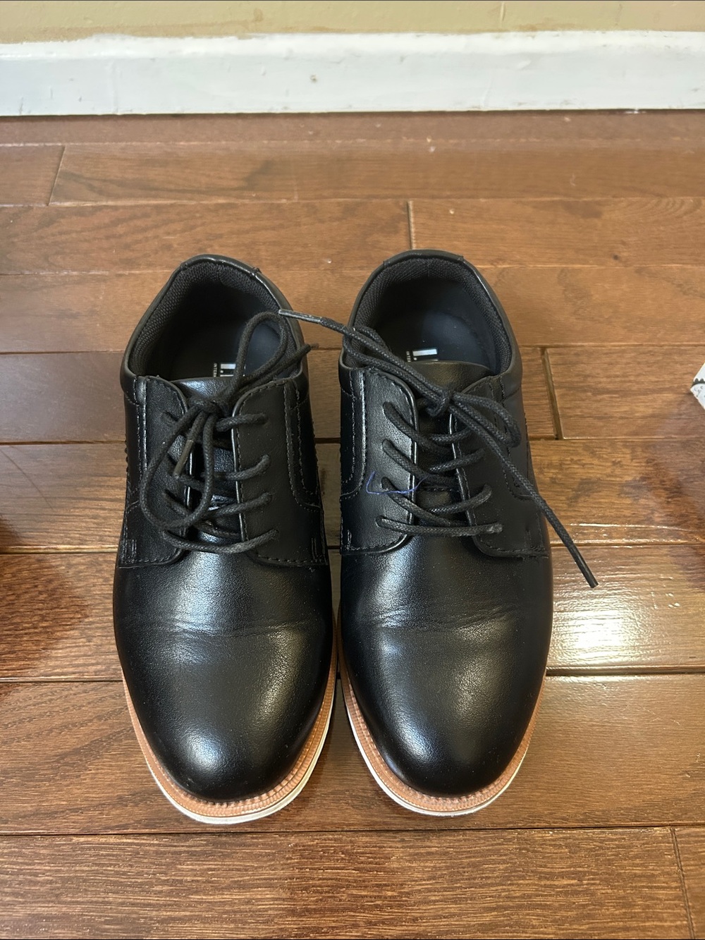 INC International Concepts Black Kids Lace-Up Dress Shoes with Tan Trim